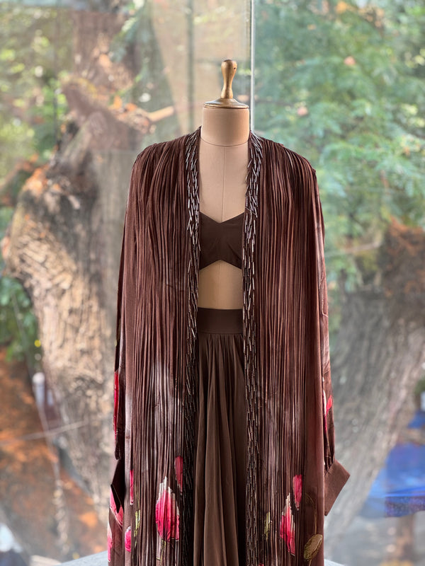 Brown Digital Print Cape Set