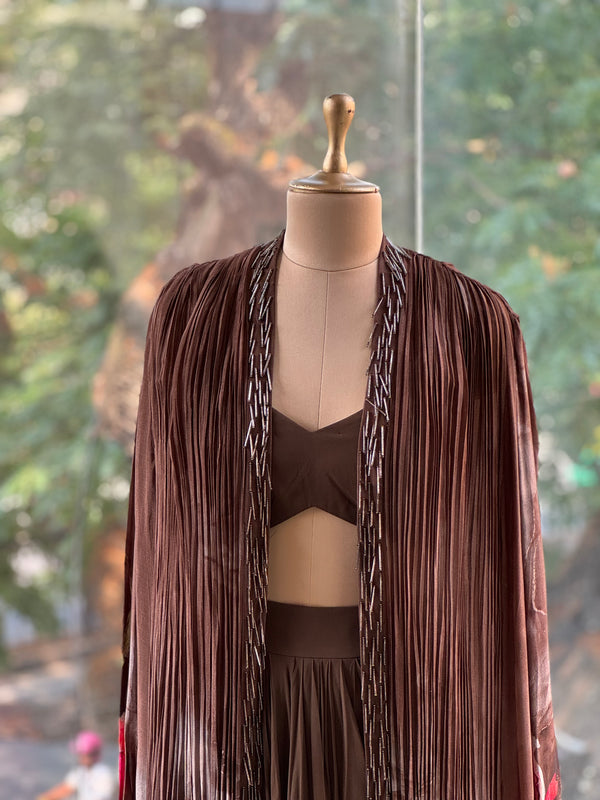 Brown Digital Print Cape Set