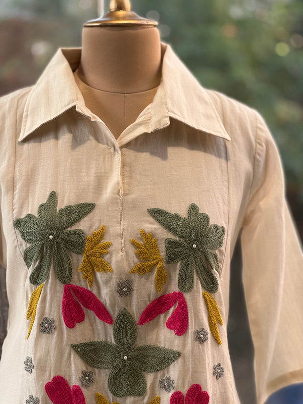 Half White Thread Work Tunic
