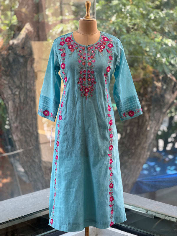 Blue Embroidered Mul Suit