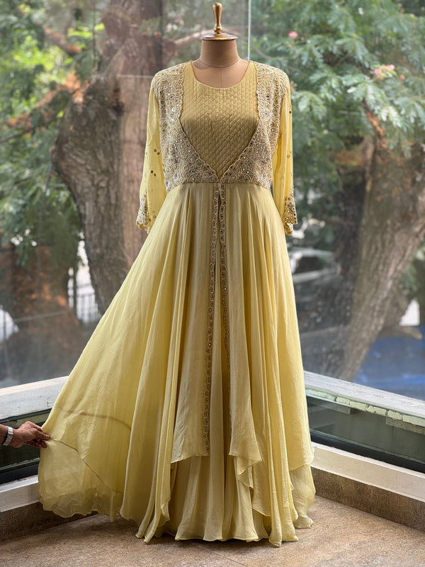 Yellow Intricate Hand Work Gown