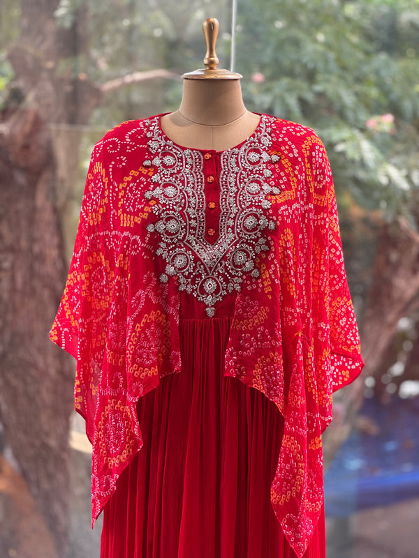 Red Bandhej Gown