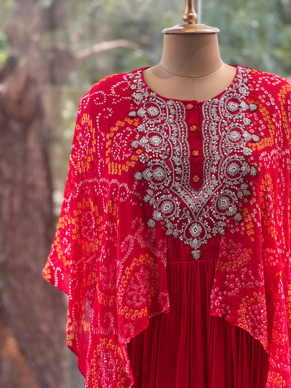 Red Bandhej Gown
