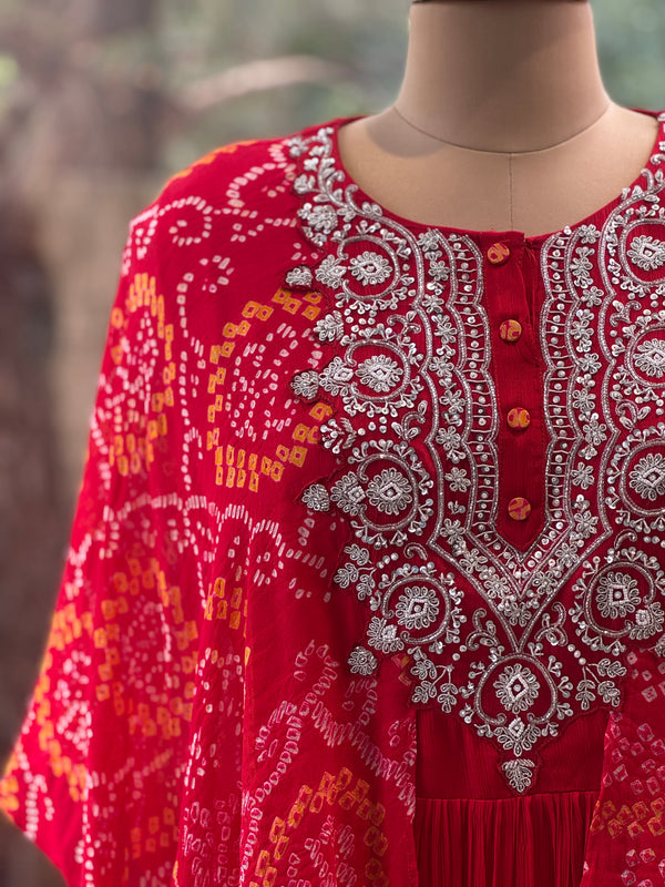 Red Bandhej Gown