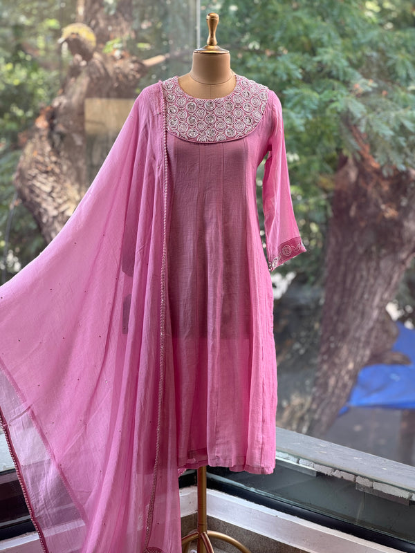 Pink Mul Beads Work Suit