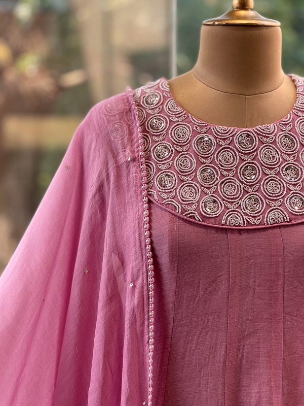 Pink Mul Beads Work Suit