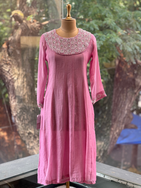 Pink Mul Beads Work Suit