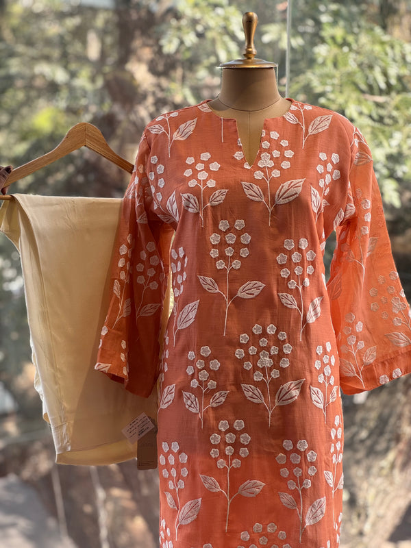 Orange Jaal Aplique Work Co Ord