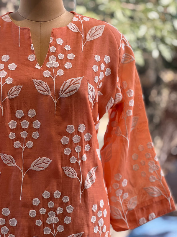 Orange Jaal Aplique Work Co Ord