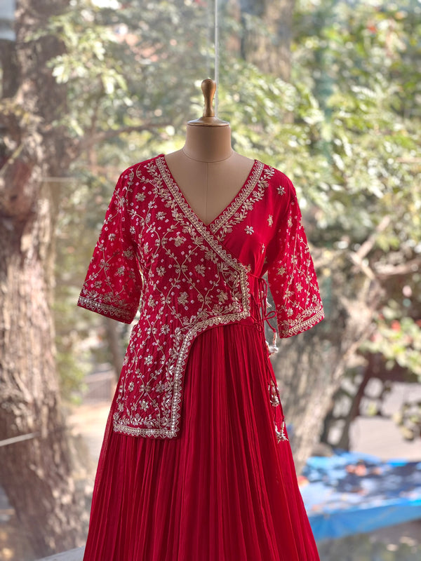 Red Bandhej Gown