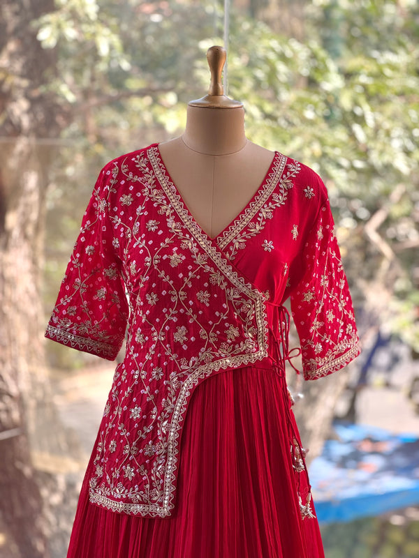 Red Bandhej Gown