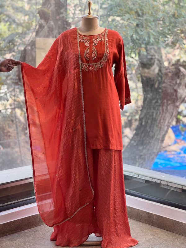 Rust Tissue Lines Palazzo Set