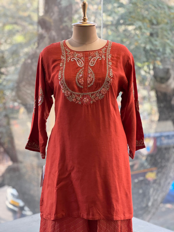 Rust Tissue Lines Palazzo Set