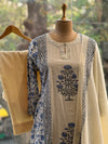Cream /Blue Block Printed Dupatta Set