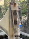 Cream /Blue Block Printed Dupatta Set