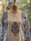 Cream /Blue Block Printed Dupatta Set
