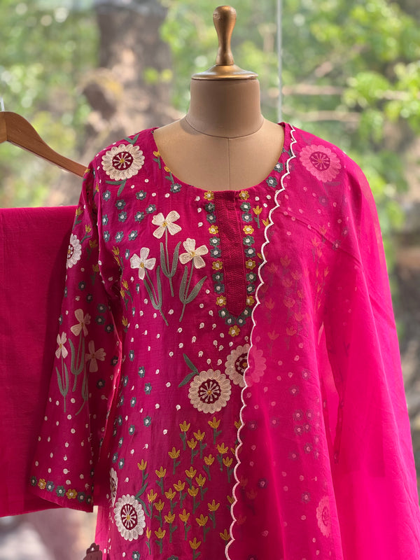 Pink Mul Embroidery Suit