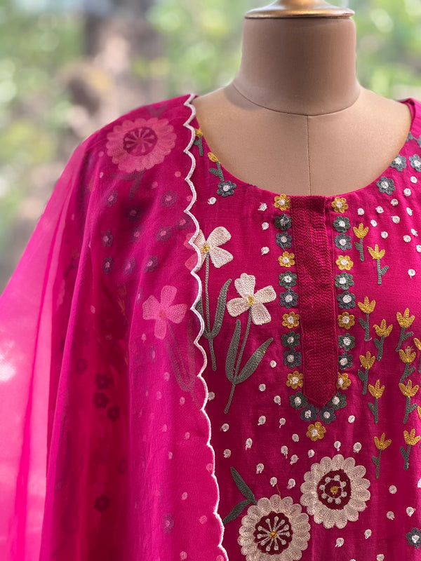 Pink Mul Embroidery Suit