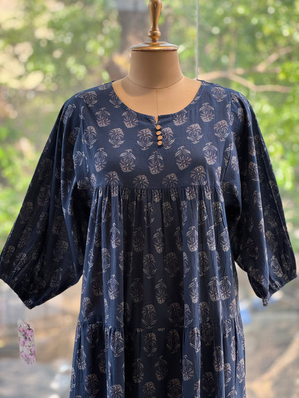 Dark Blue Floral Print Dress