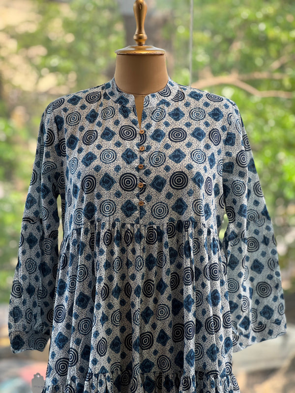 Blue Printed Tiered Dress