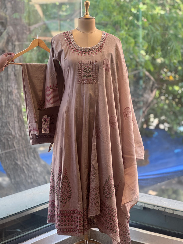 Brown Mirror Work Suit