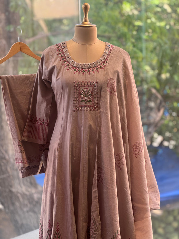 Brown Mirror Work Suit