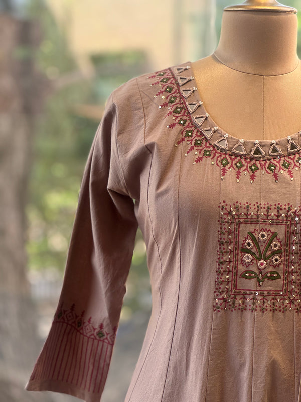 Brown Mirror Work Suit