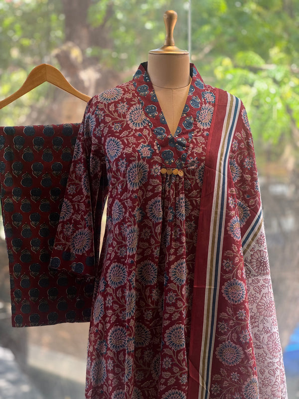 Maroon Kalamkari Dupatta Set