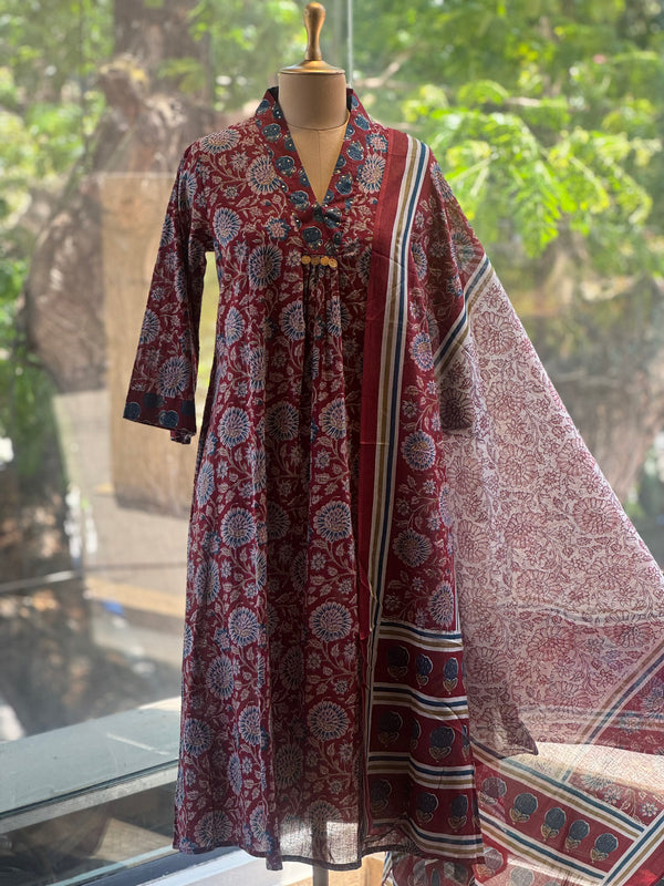Maroon Kalamkari Dupatta Set