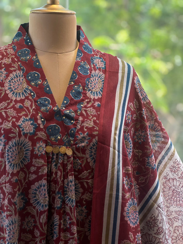 Maroon Kalamkari Dupatta Set