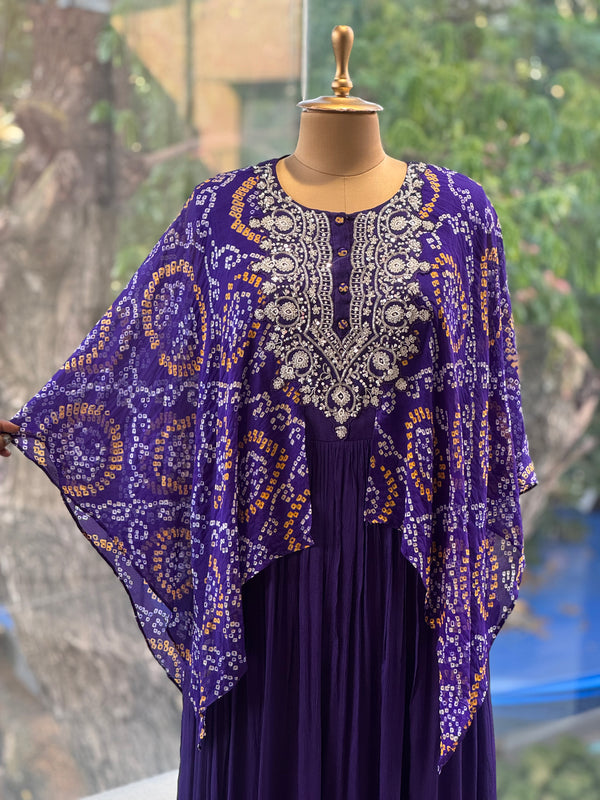 Purple Bandhej Kaftan Style Gown