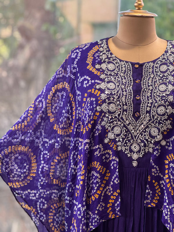 Purple Bandhej Kaftan Style Gown