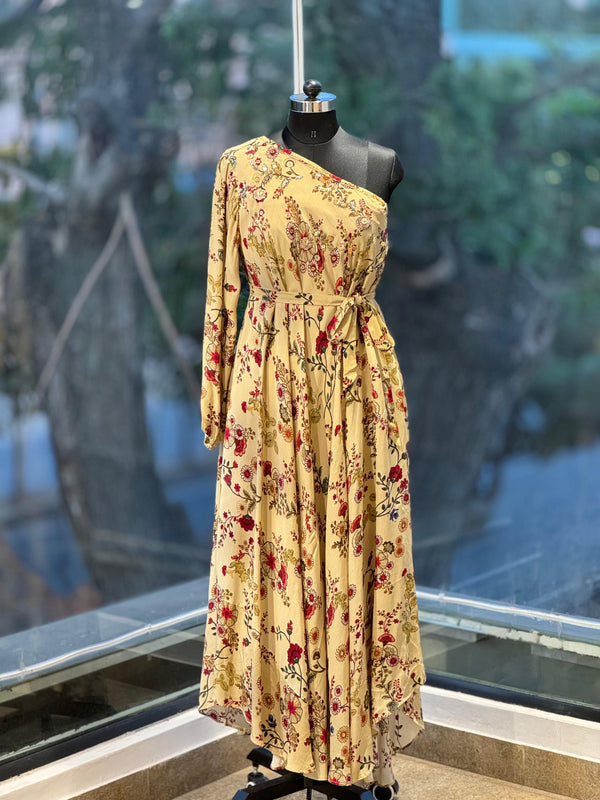 Stylish one shoulder floral long dress