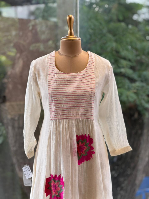 Half White Floral Embroidery Tunic