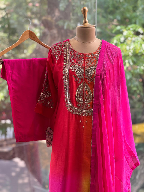 Shaded Intricate Work Dupatta Set