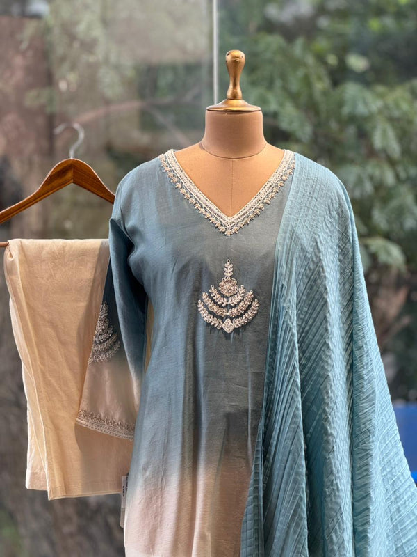Blue Shaded Crush Dupatta Set