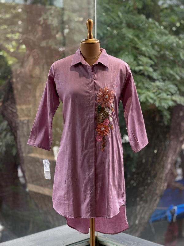 Mauve One Side Embroidered Co Ord