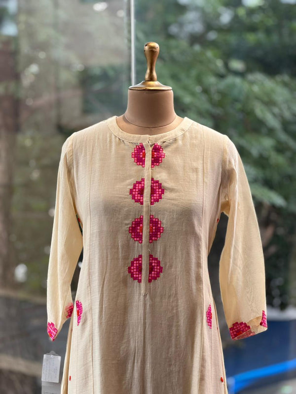 Cream Embroidered Dupatta Set