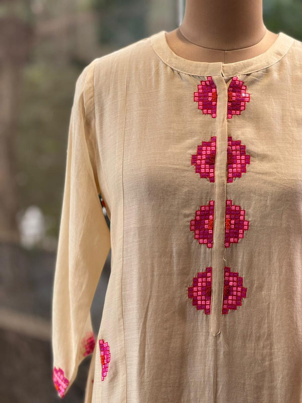 Cream Embroidered Dupatta Set