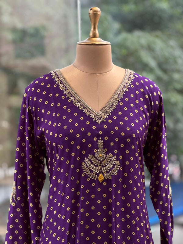 Purple Bandhej Dupatta Set
