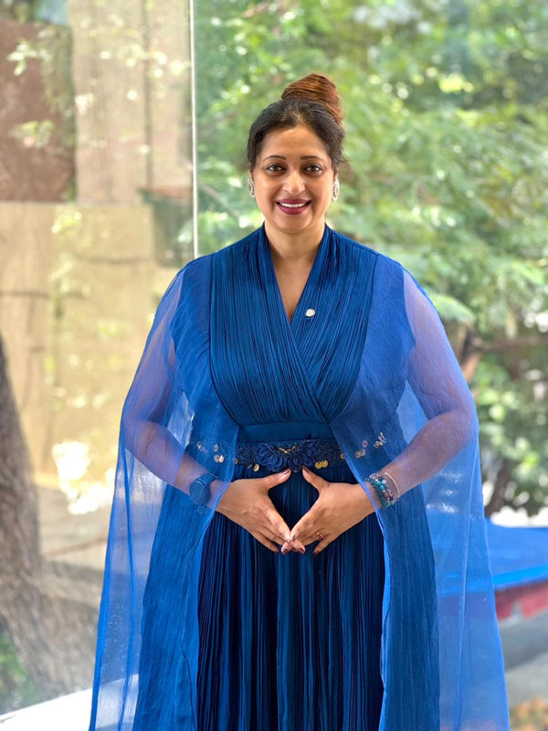 Blue Tail Sleeves Gown