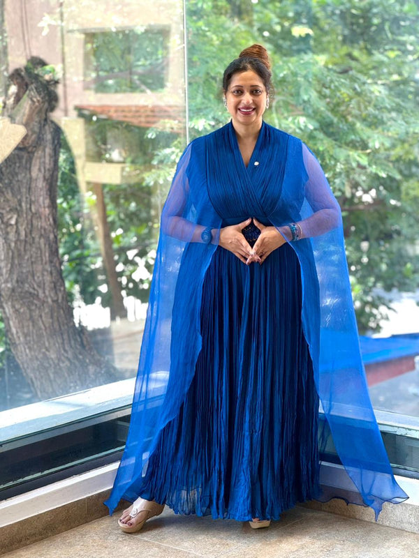 Blue Tail Sleeves Gown