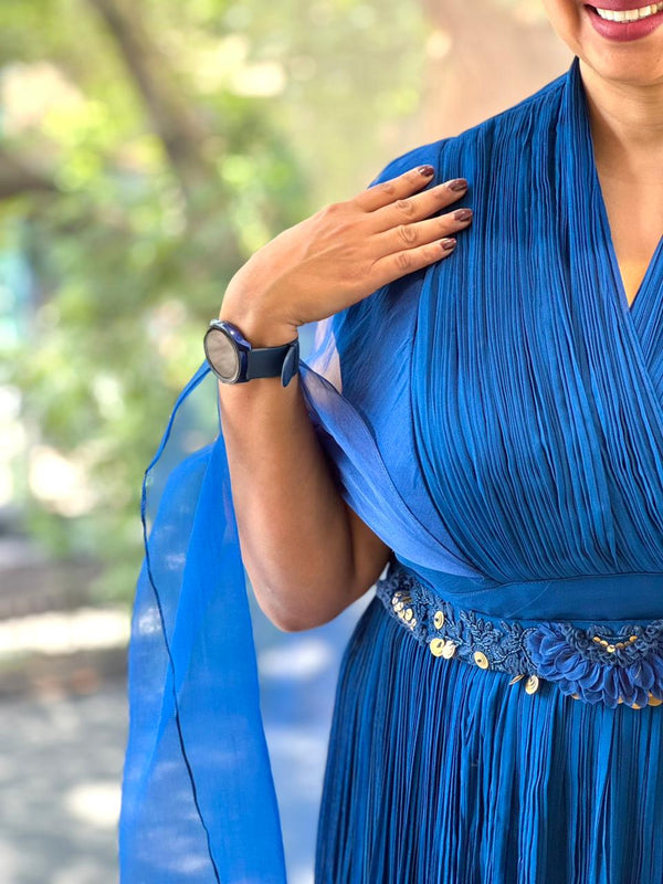 Blue Tail Sleeves Gown