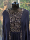 Navy Blue Pipe Work Gown