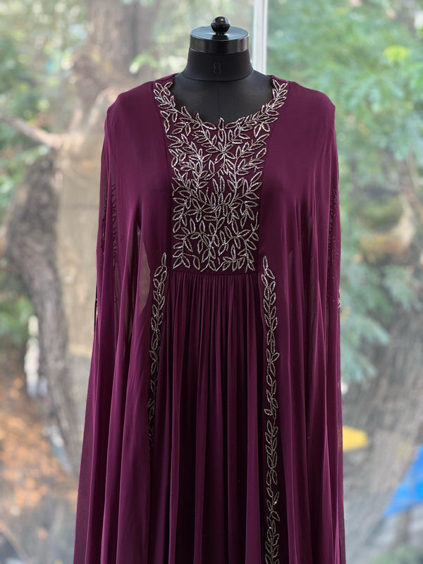 Purple Pipe Work Gown