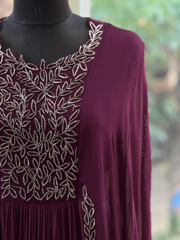 Purple Pipe Work Gown