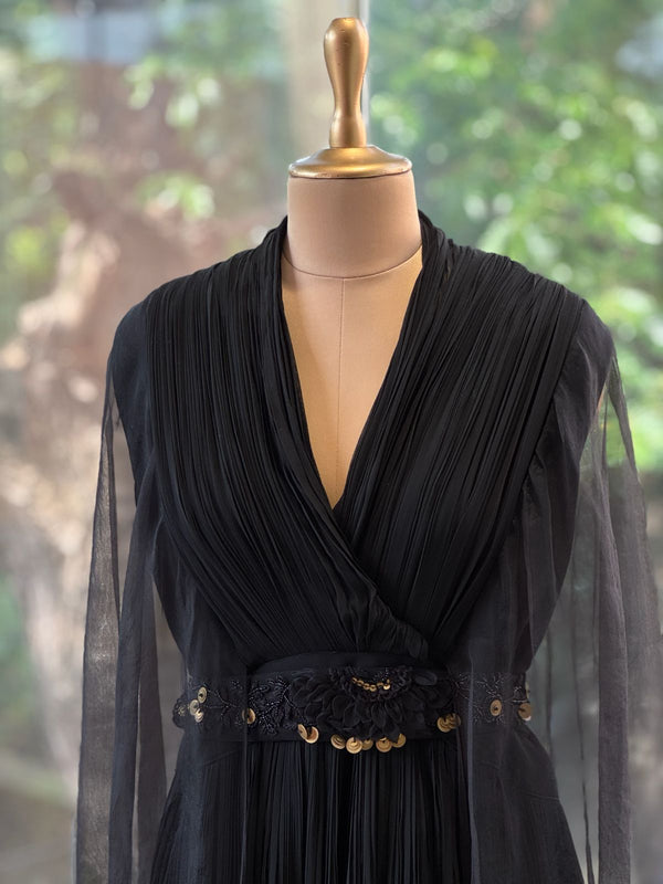 Black Tail Sleeves Gown
