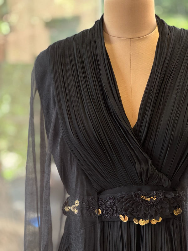 Black Tail Sleeves Gown