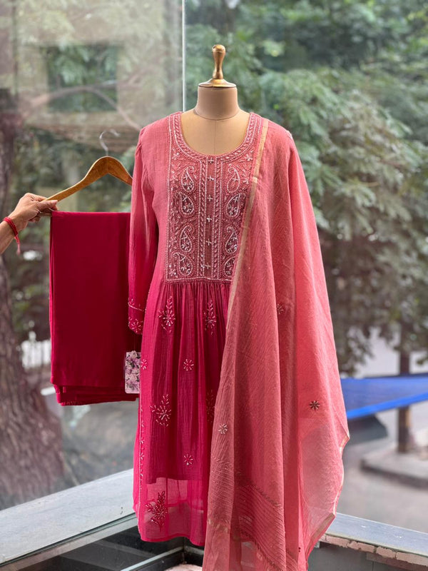 Pink Shaded Dupatta Set
