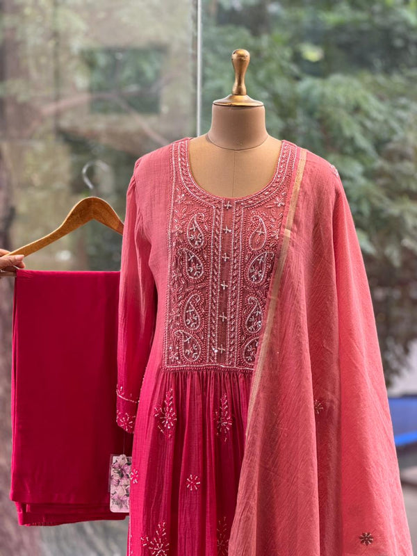 Pink Shaded Dupatta Set